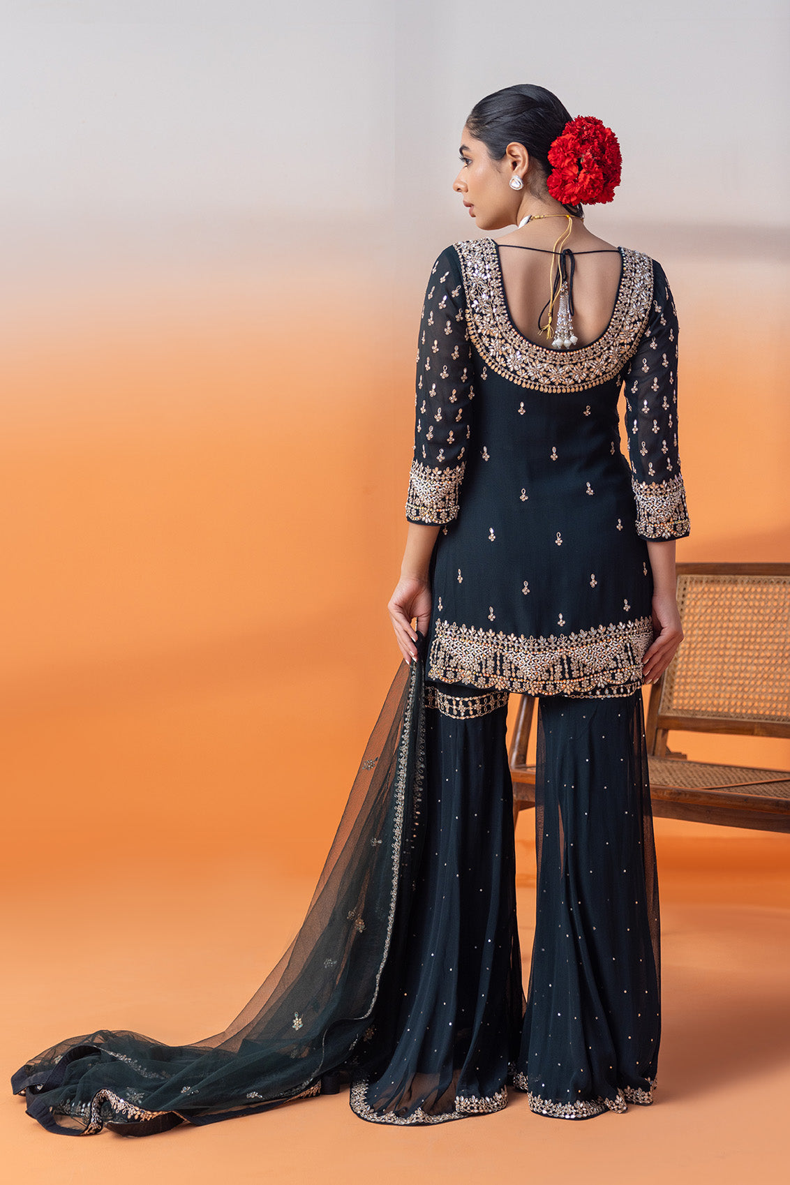 Nawabi Neel Aaina Gharara Set