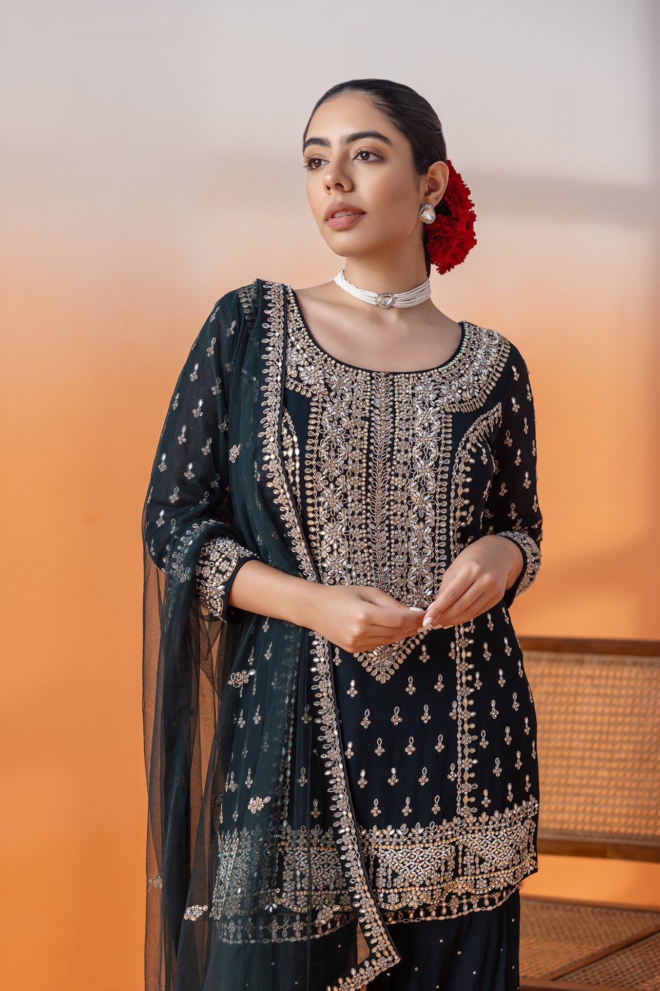 Nawabi Neel Aaina Gharara Set