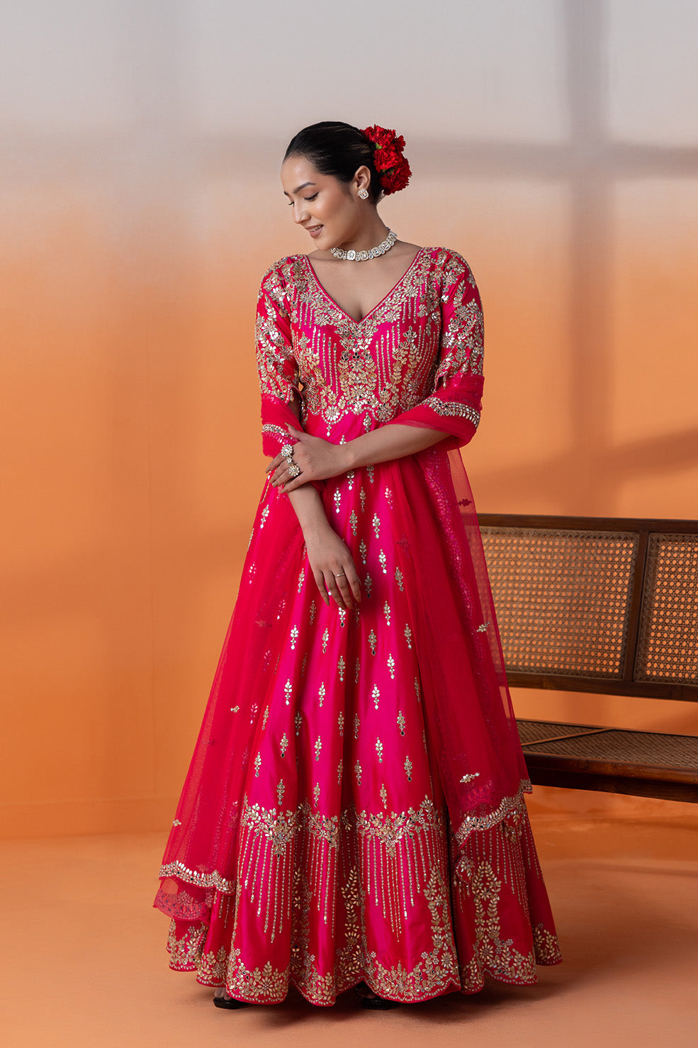 Shamsheer Surkh Zewar Red Anarkali Set