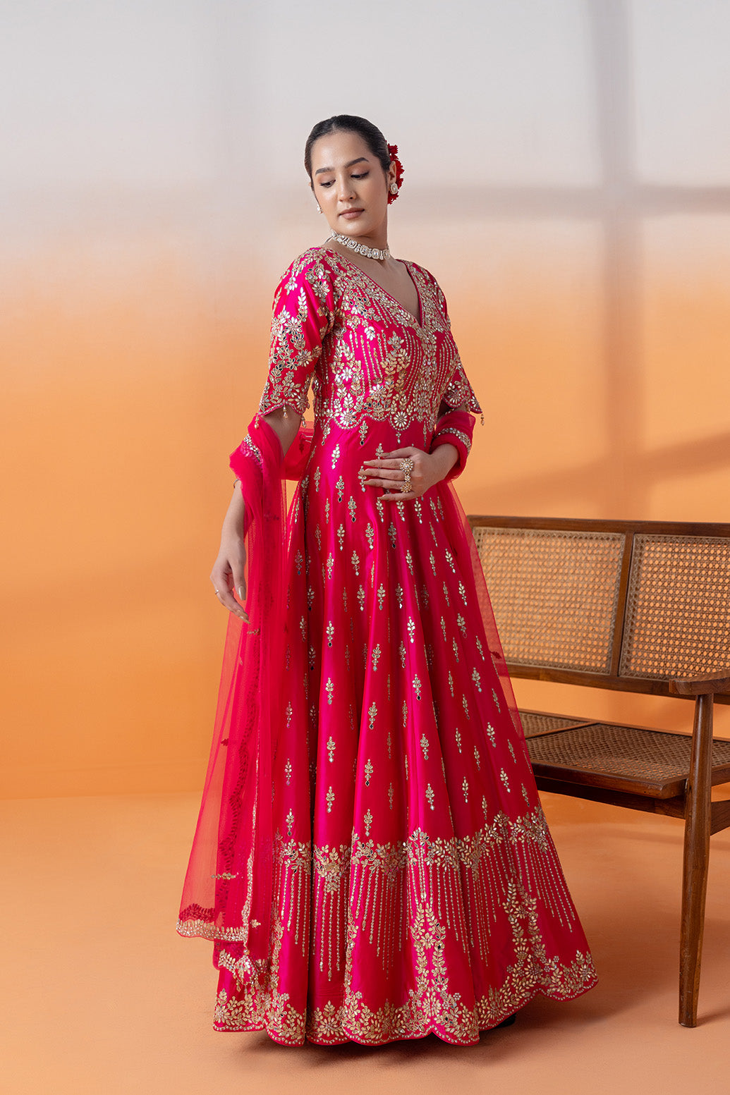 Shamsheer Surkh Zewar Red Anarkali Set