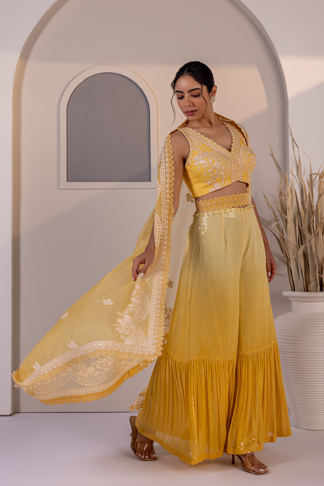 Roohani Mustard Grace Sharara Ensemble