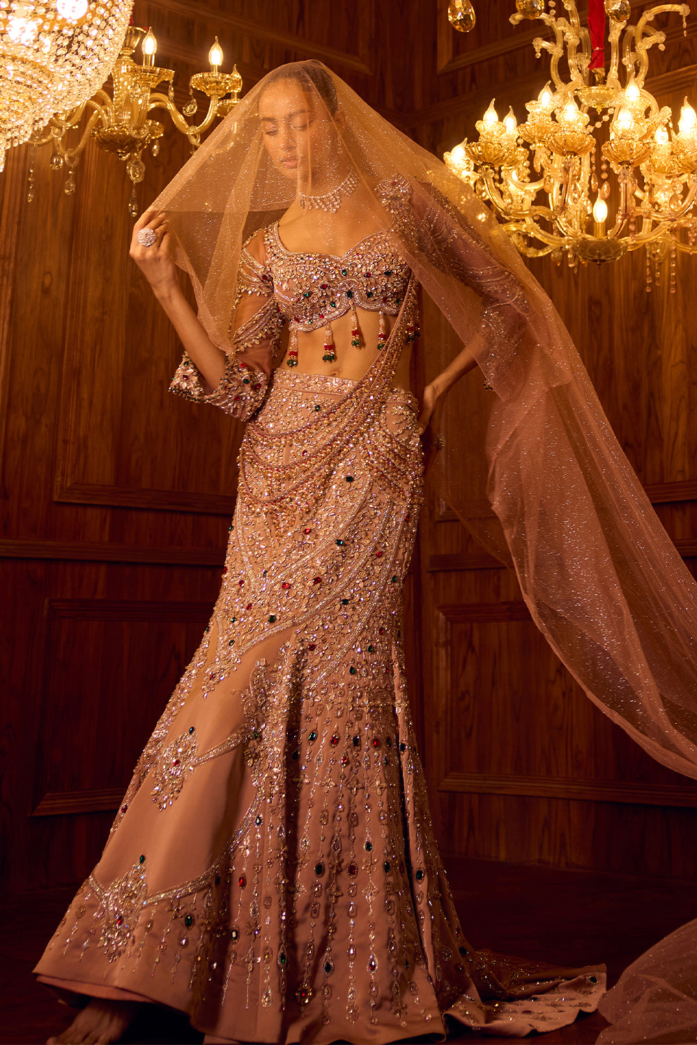 Gulnaar Rose Brown Lehenga Set