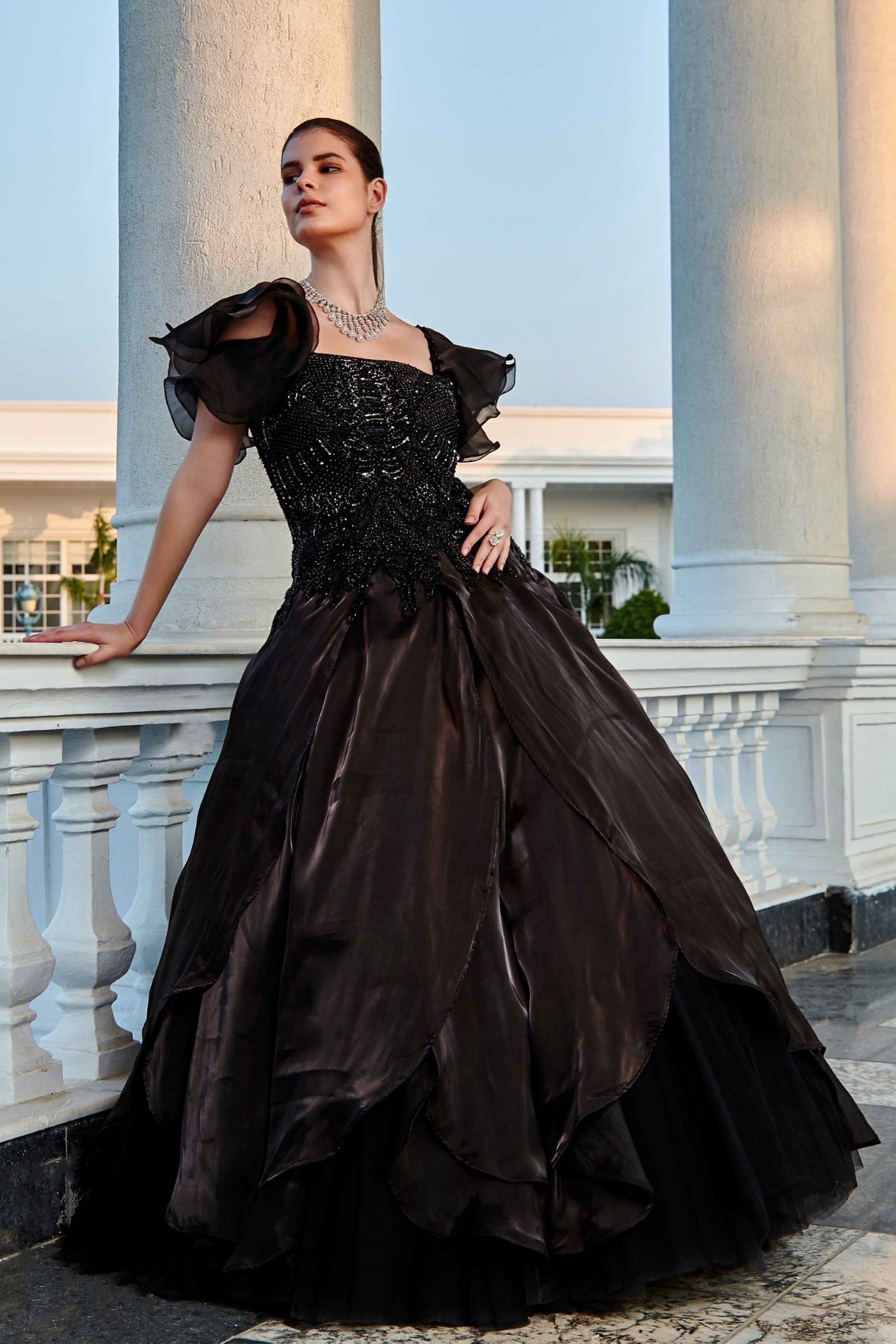 Bella Black Embroidered Gown