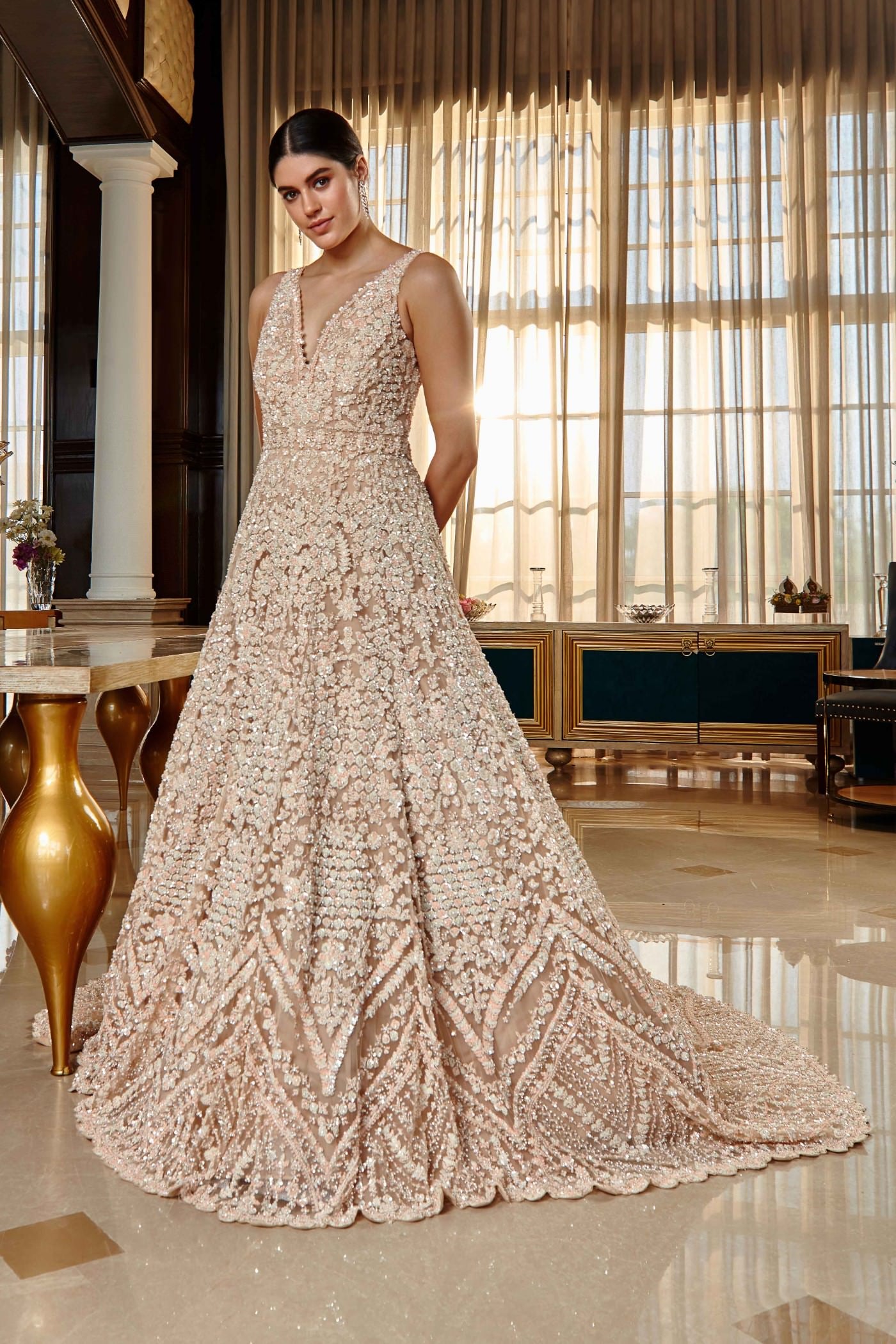 Champagne Gold Embroidered Gown