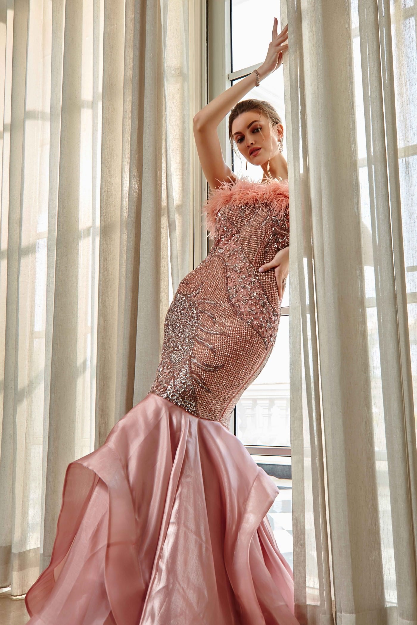Elina Pink Feather Gown