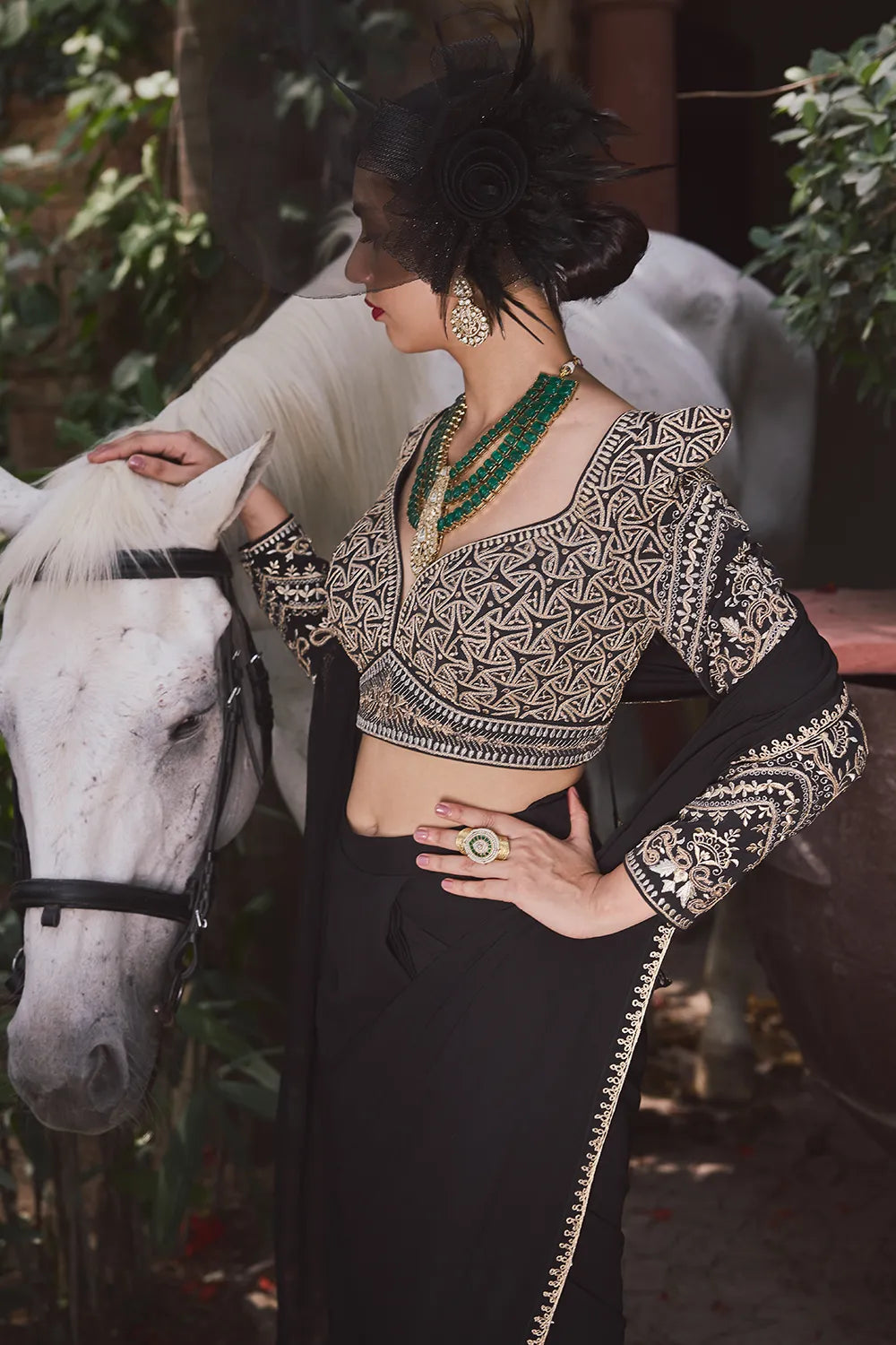 Shaahi Lehza Stitched Pleat Saree & Blouse Ensemble