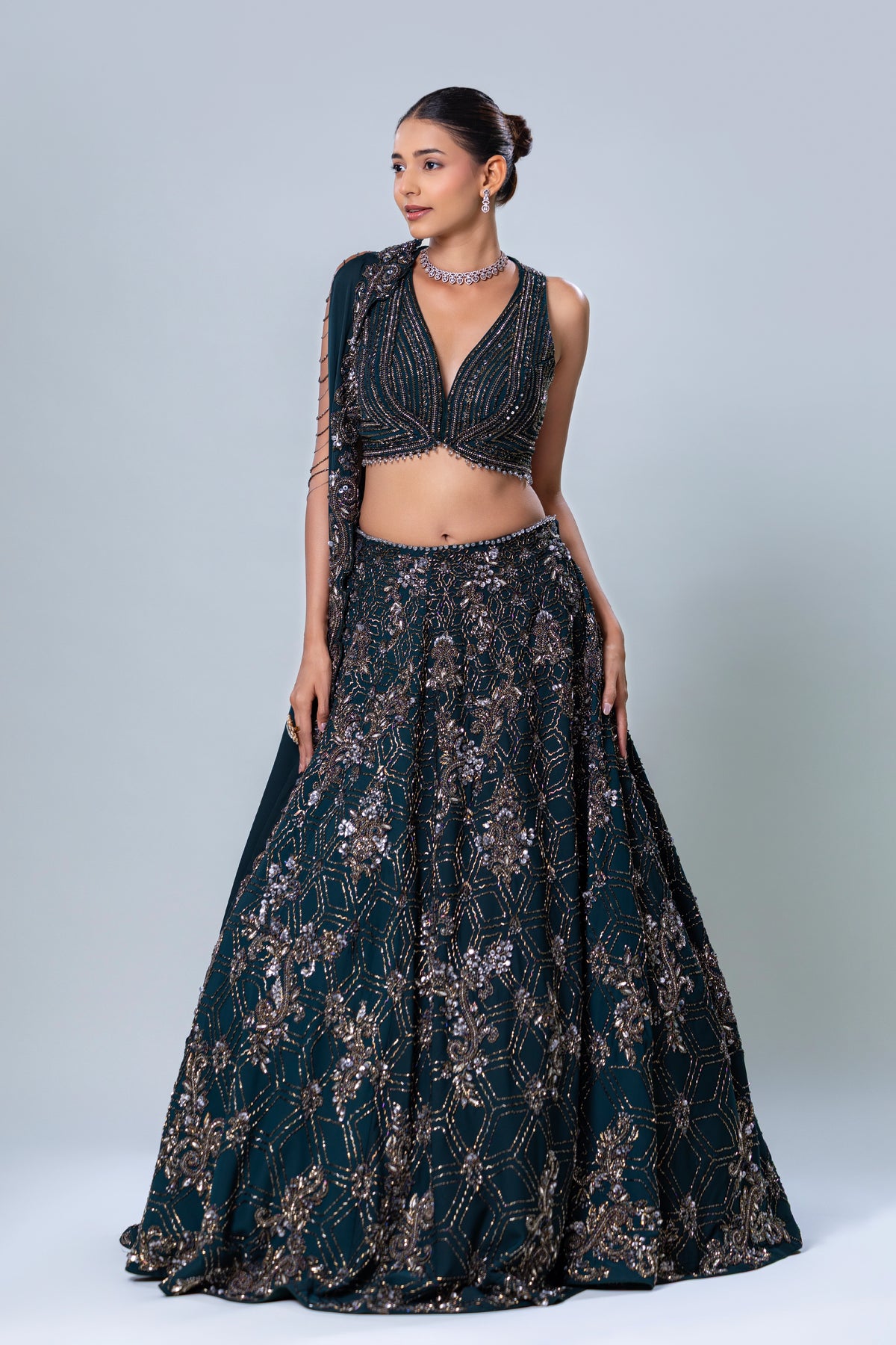 A-line Skirt with corset and dupatta