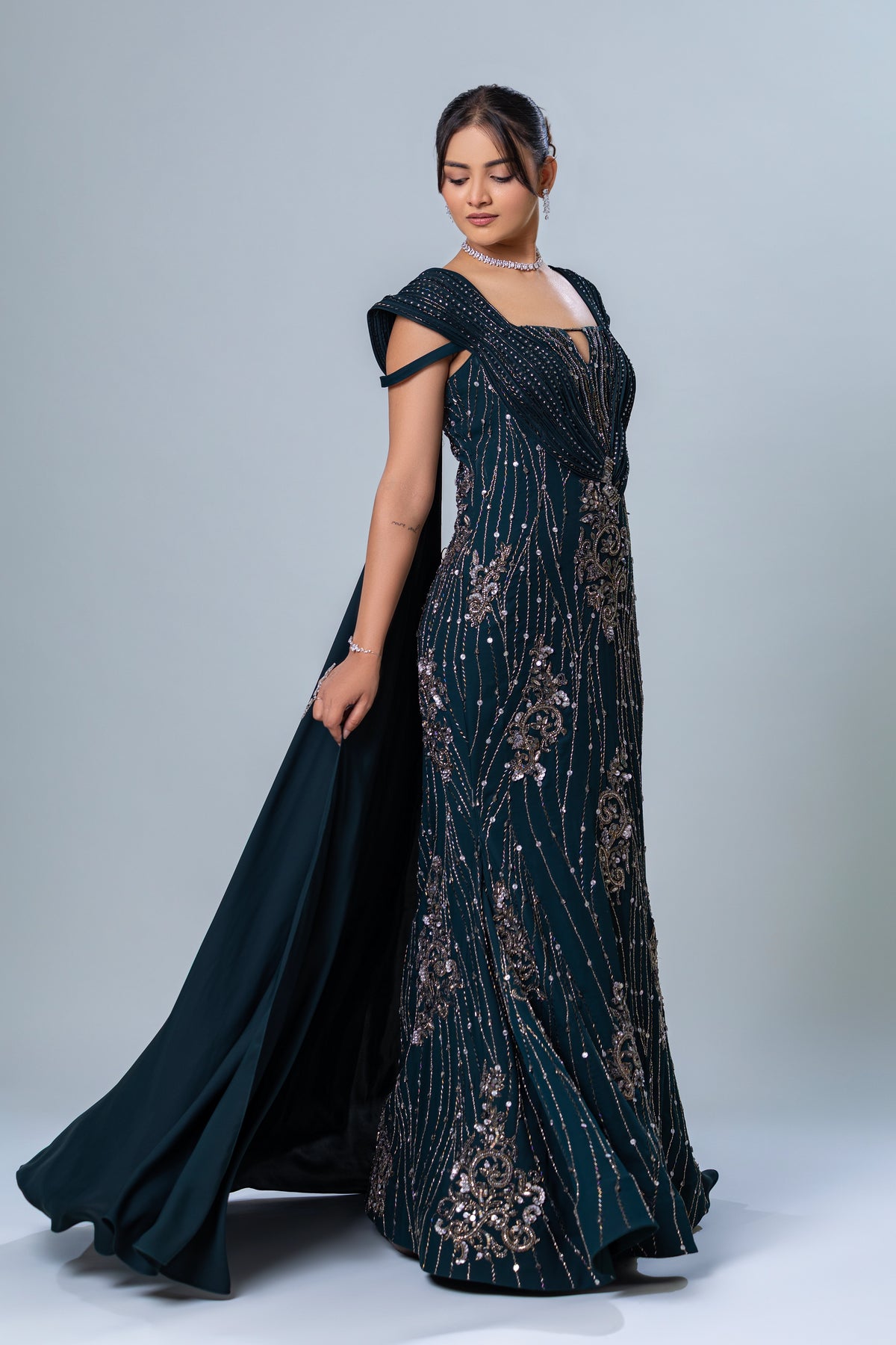 Gown with attached cape