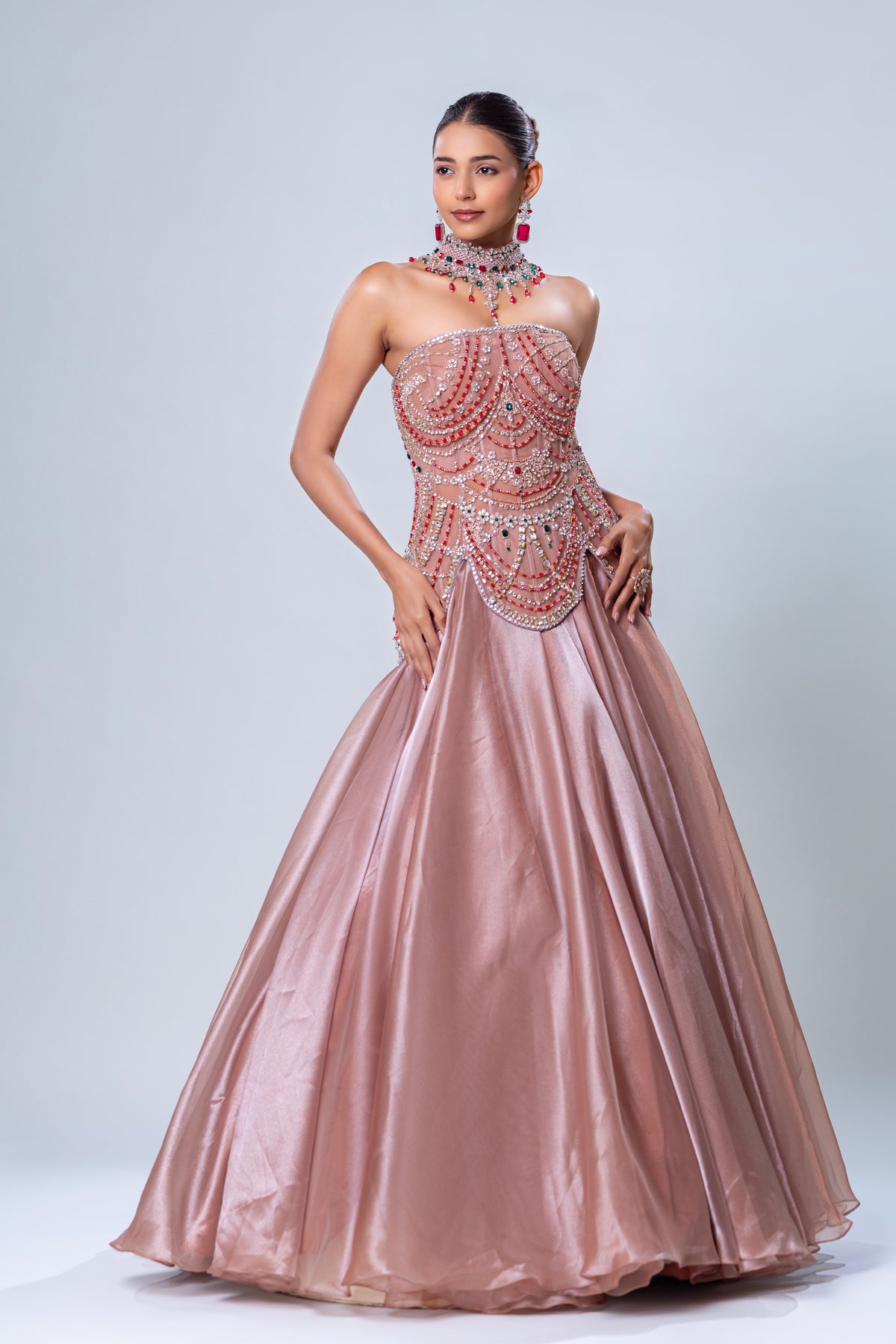 Fiza metallic Copper Corset Gown, Roop Vatika by Raj Arora