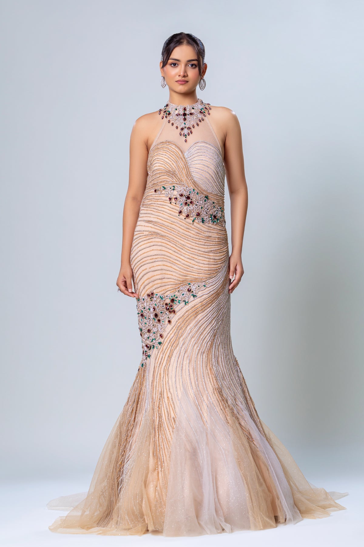 Zareen Nude Beige Fishcut Gown, Roop Vatika by Raj Arora