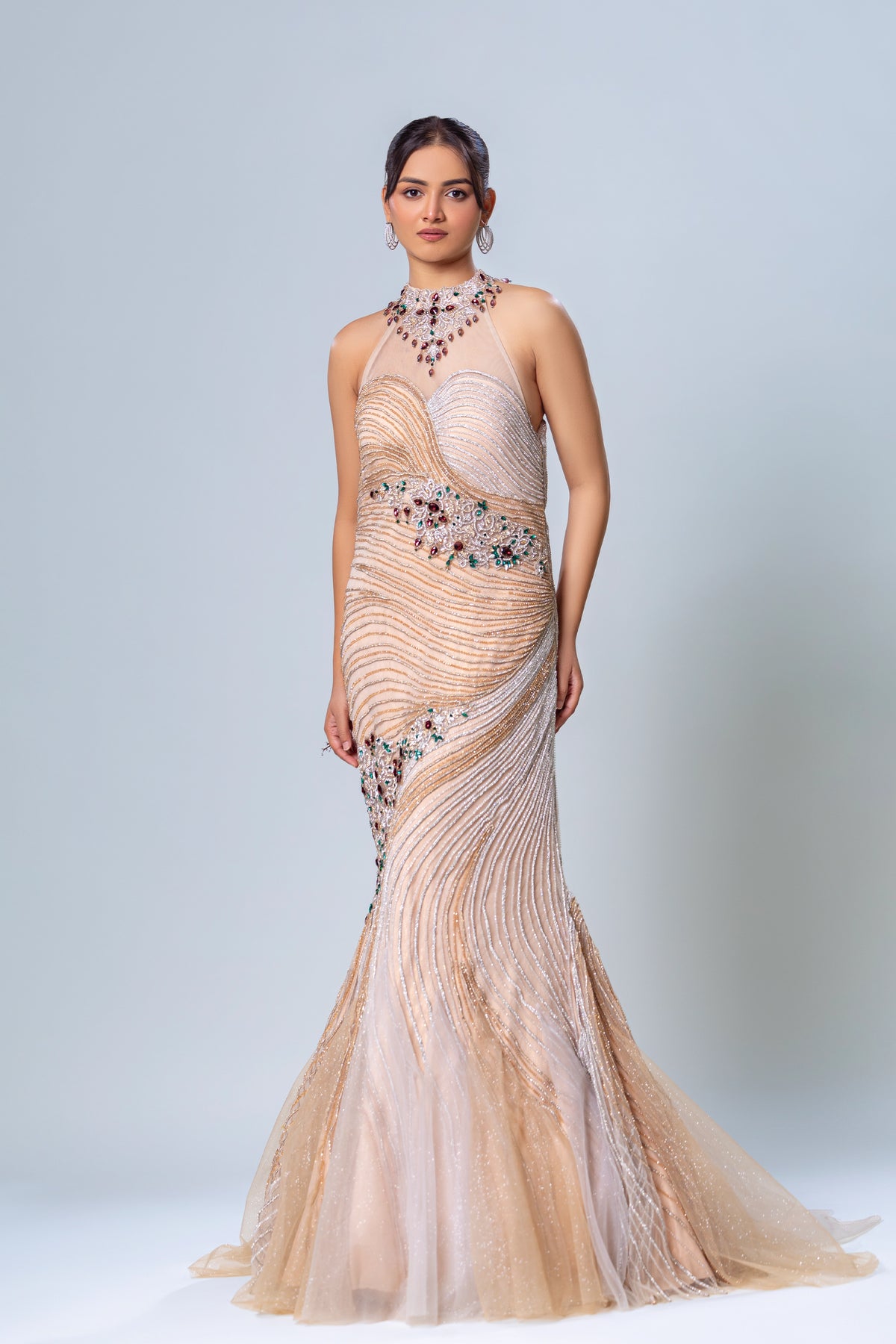 Zareen Nude Beige Fishcut Gown, Roop Vatika by Raj Arora