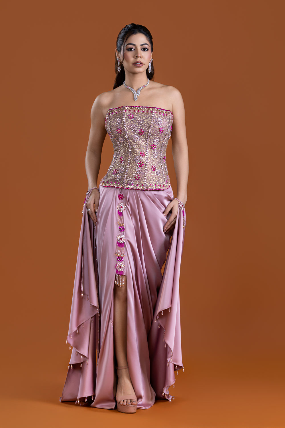 Gulaab Desert Pink Draped Skirt Set