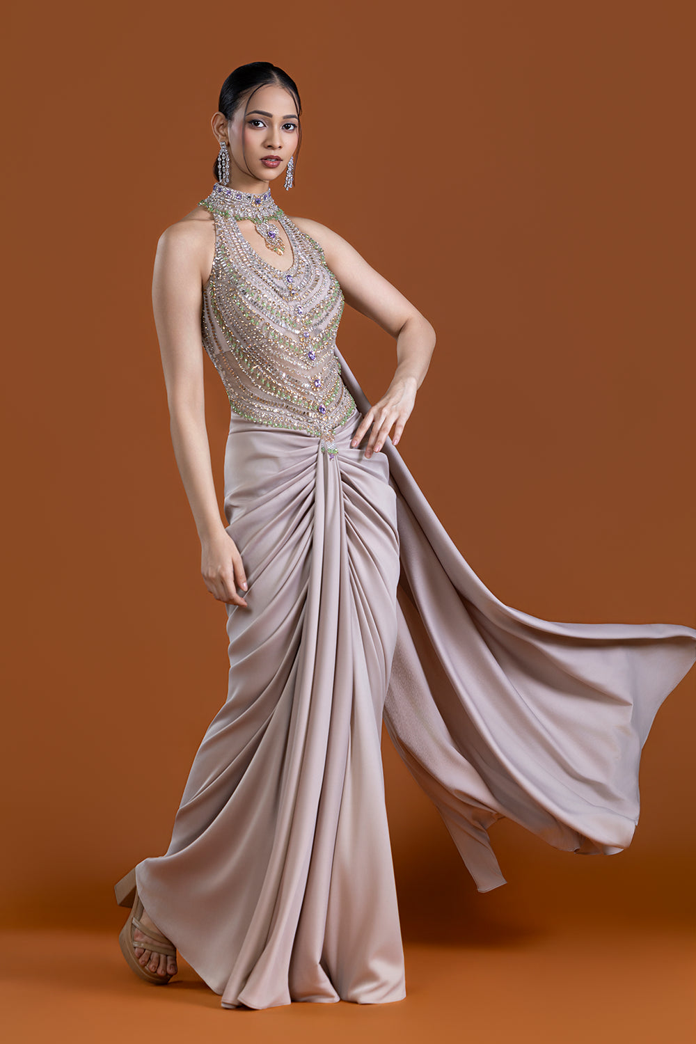 Aabroo Beige Drape Saree