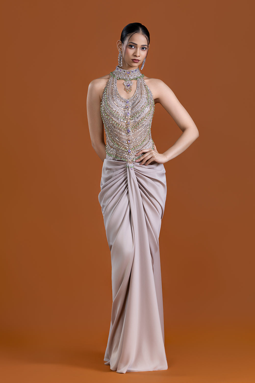 Aabroo Beige Drape Saree