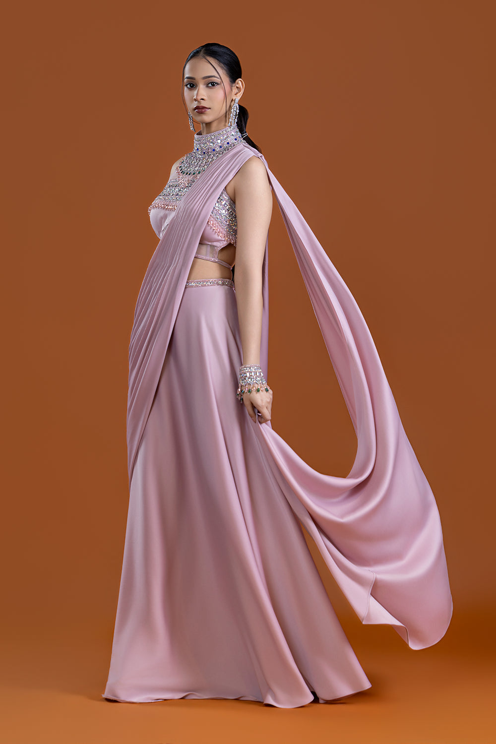 Surkhgul Blush Berry Drape Saree