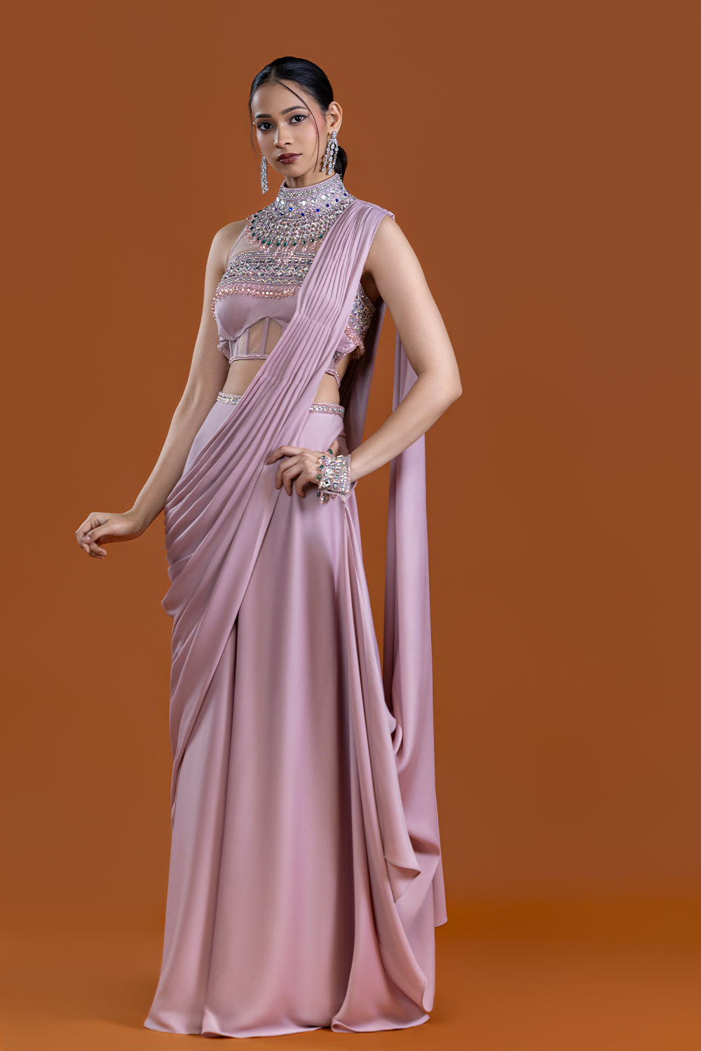 Surkhgul Blush Berry Drape Saree