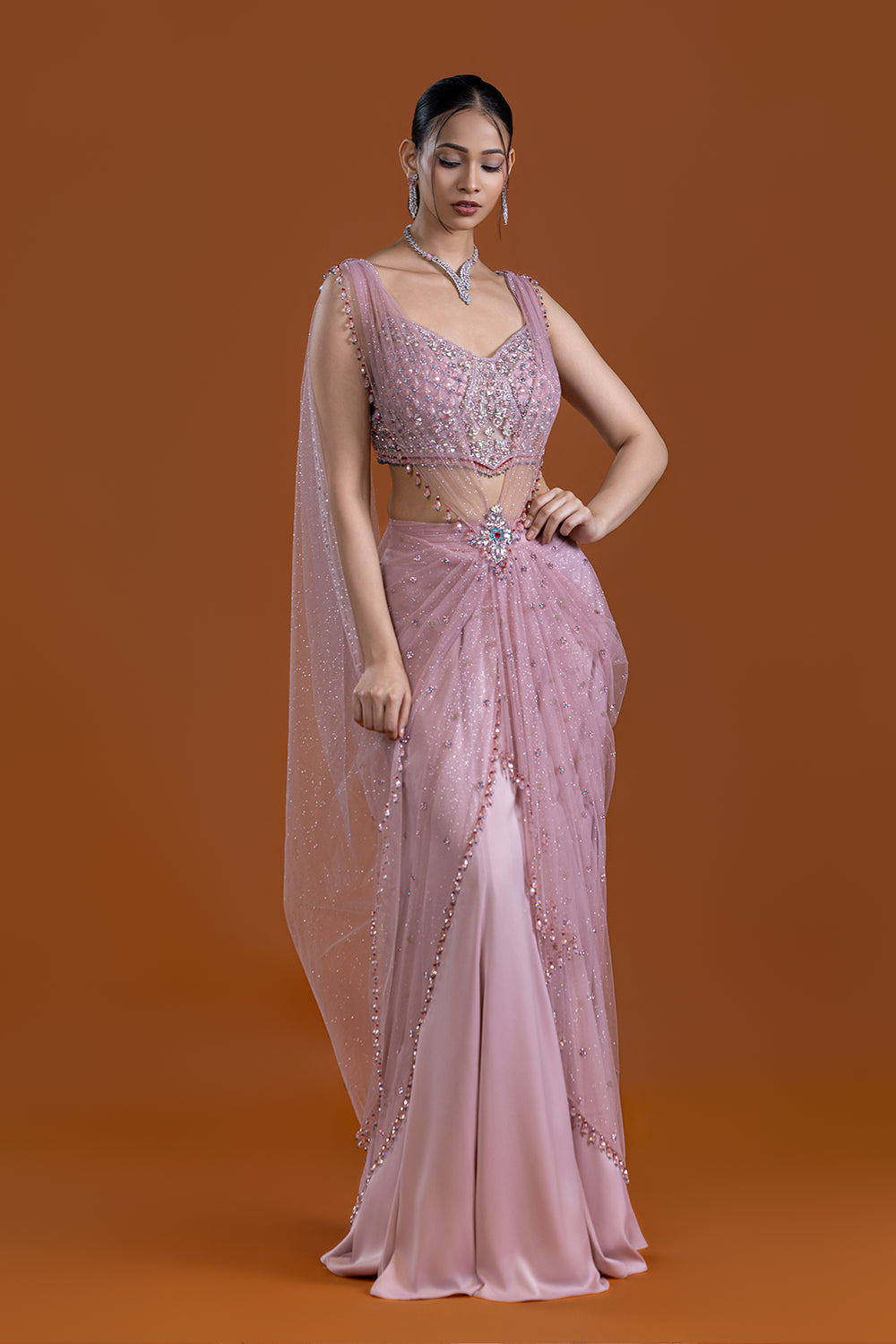 Naghma Blush Berry Drape Saree