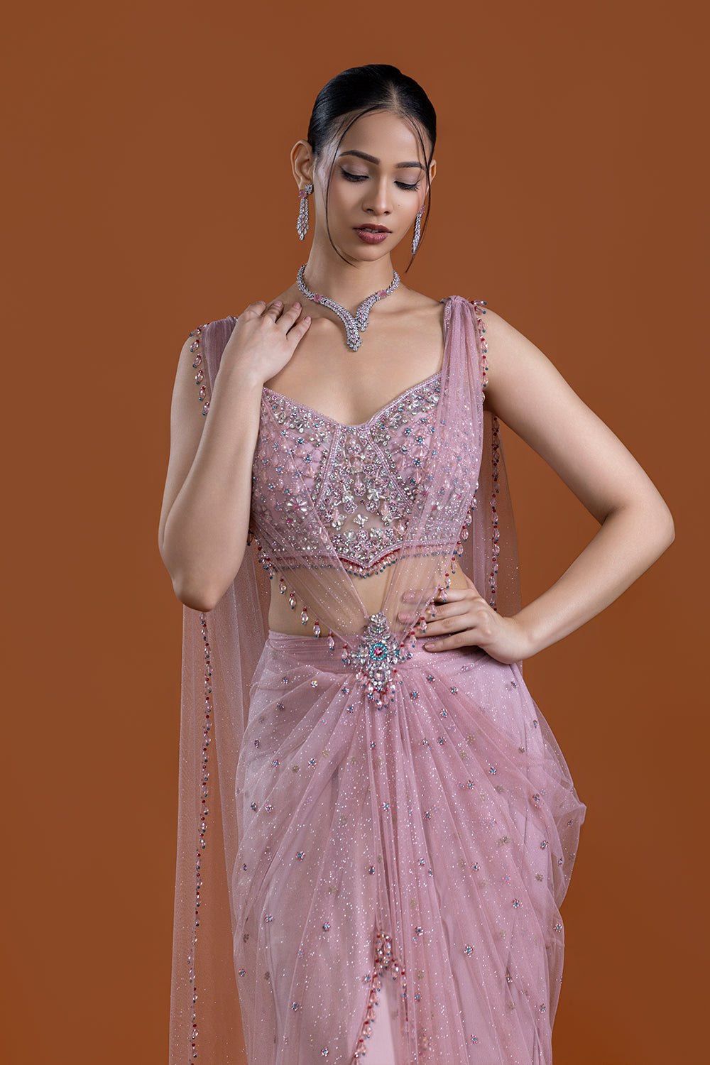 Naghma Blush Berry Drape Saree