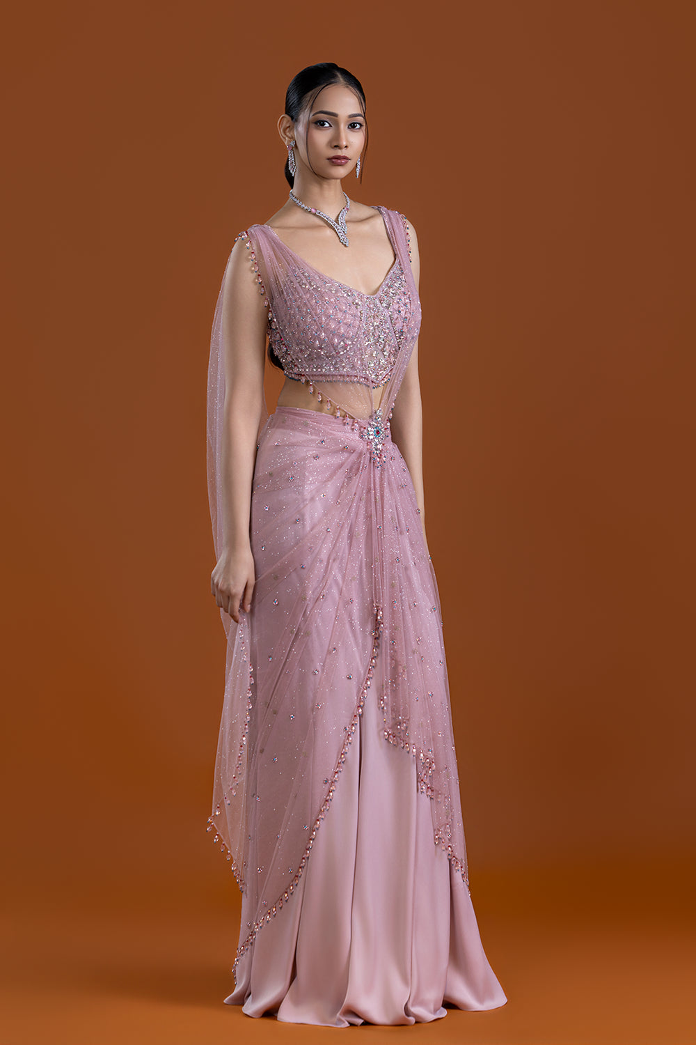 Naghma Blush Berry Drape Saree