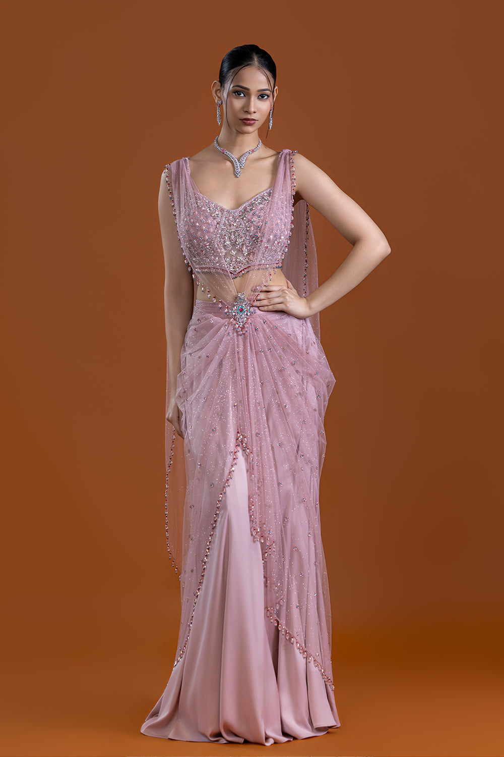 Naghma Blush Berry Drape Saree