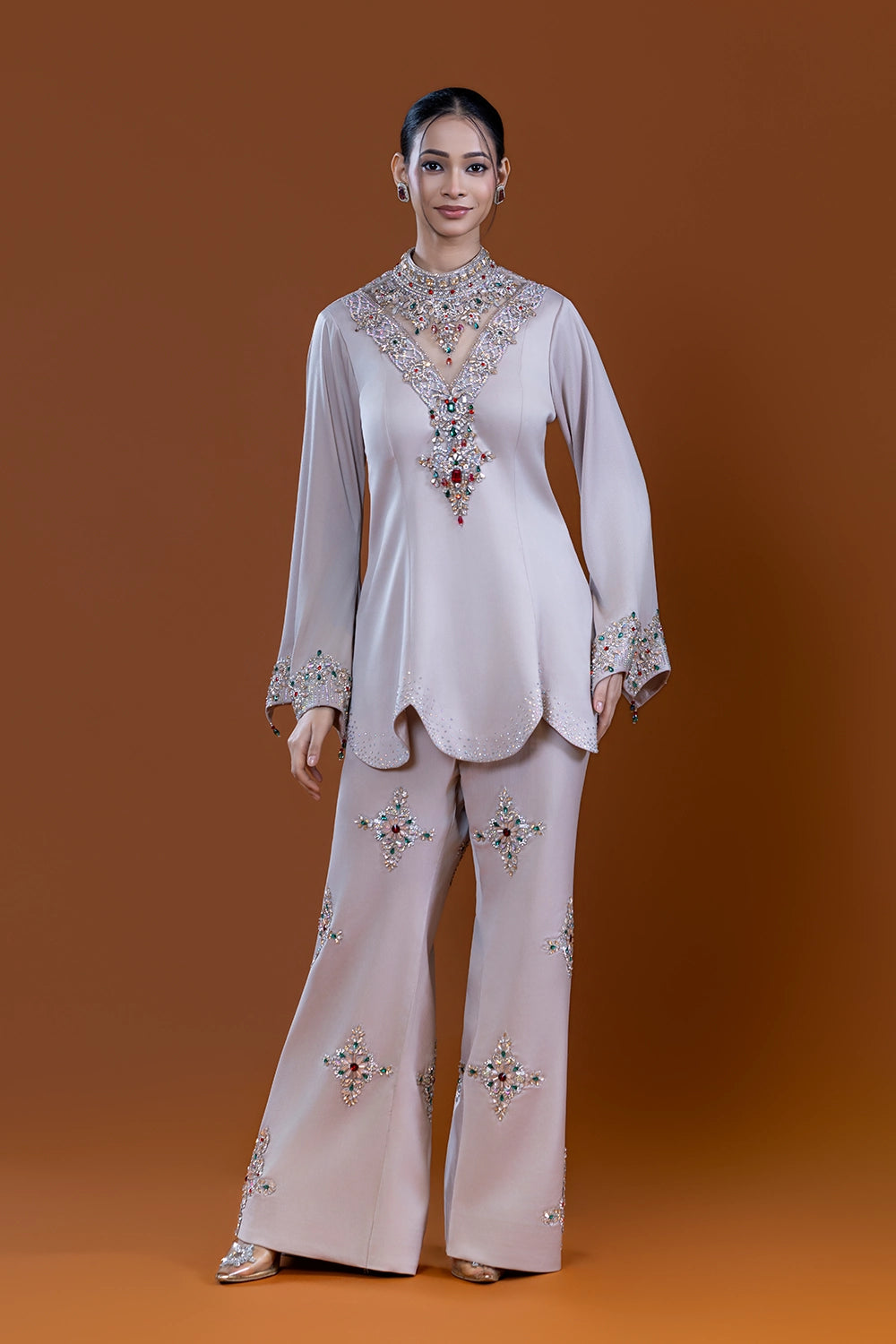 Rabia Beige Palazzo Suit