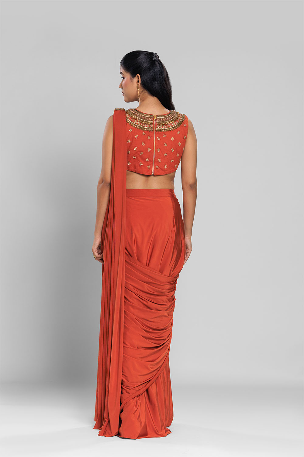 Ruhani Rust Drape Saree