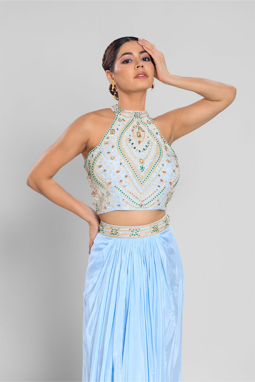 Ziva Blue Crop top and skirt set - Roop Vatika Official