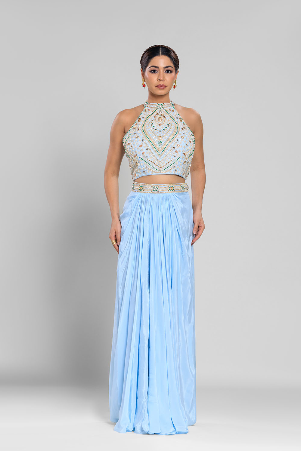 Ziva Blue Crop top and skirt set