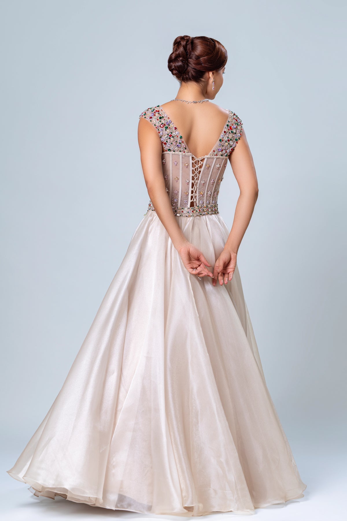 Kyra Sea Foam Belted Corset Gown