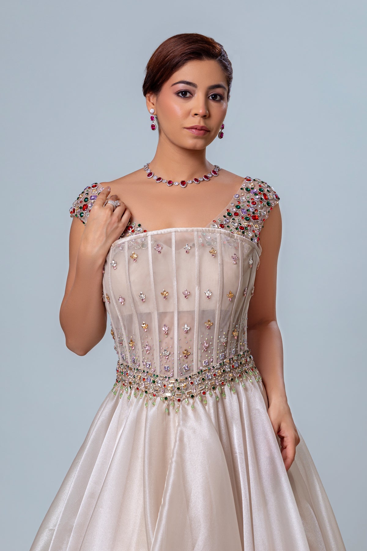 Kyra Sea Foam Belted Corset Gown