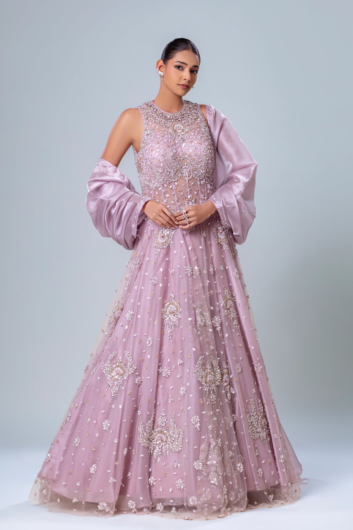 Lumina Lavender Sheer A-Line Gown Set