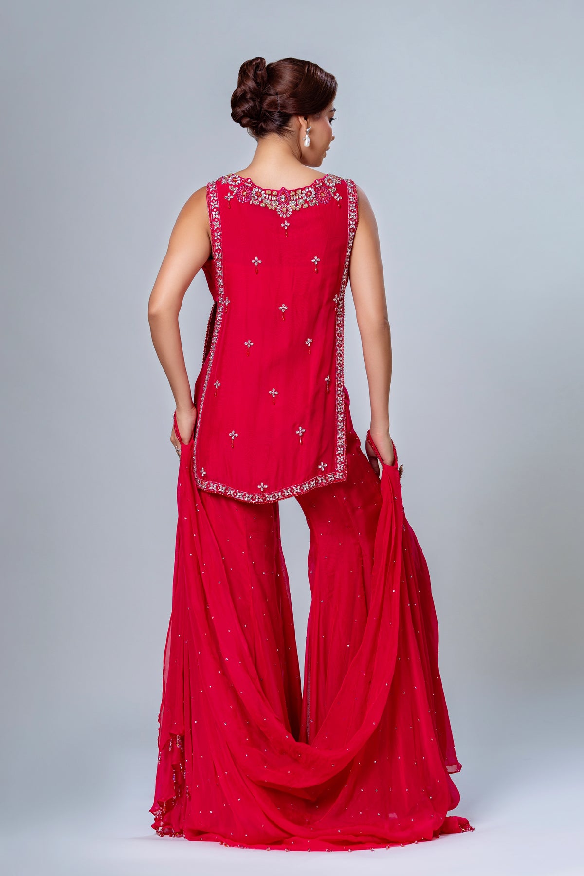 Gulzar Magenta Short Shirt Garara Set, Roop Vatika by Raj Arora