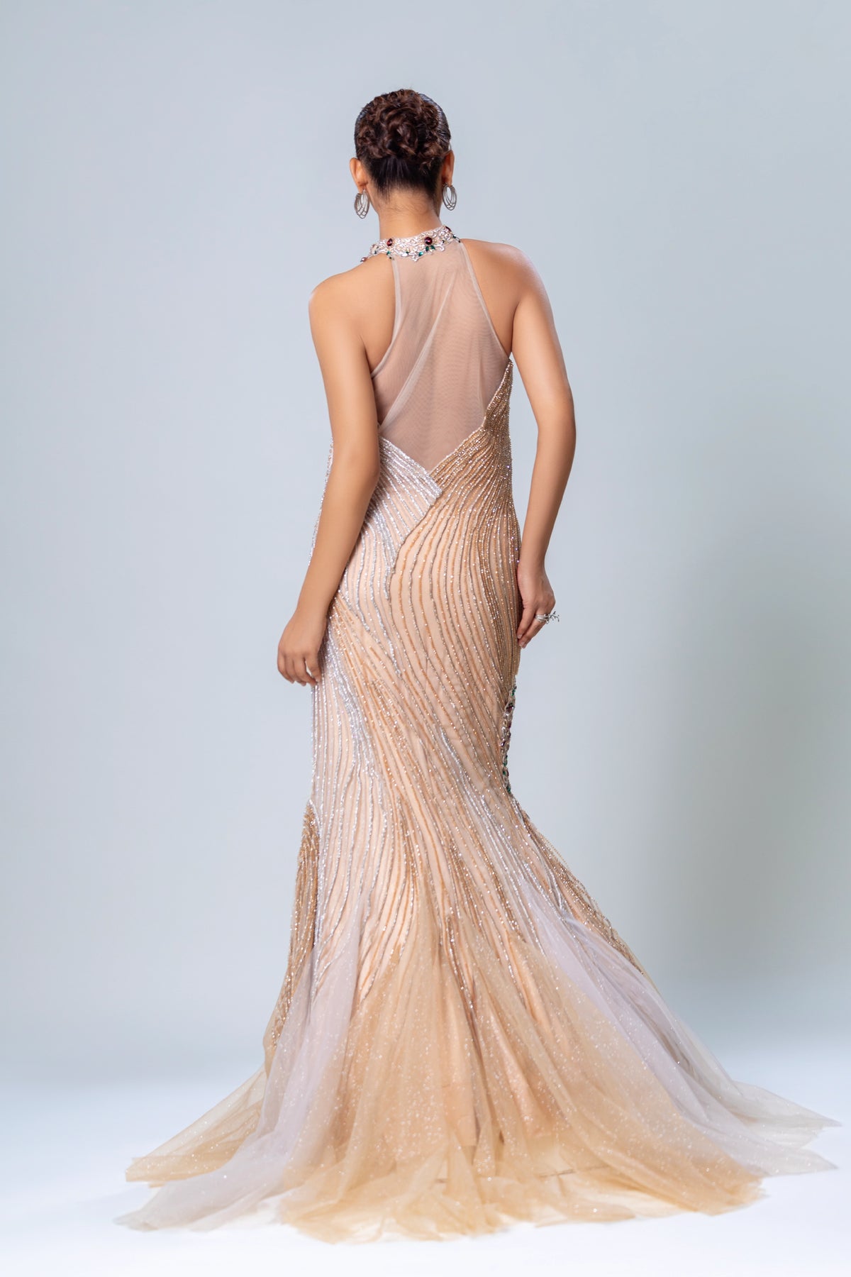 Zareen Nude Beige Fishcut Gown, Roop Vatika by Raj Arora