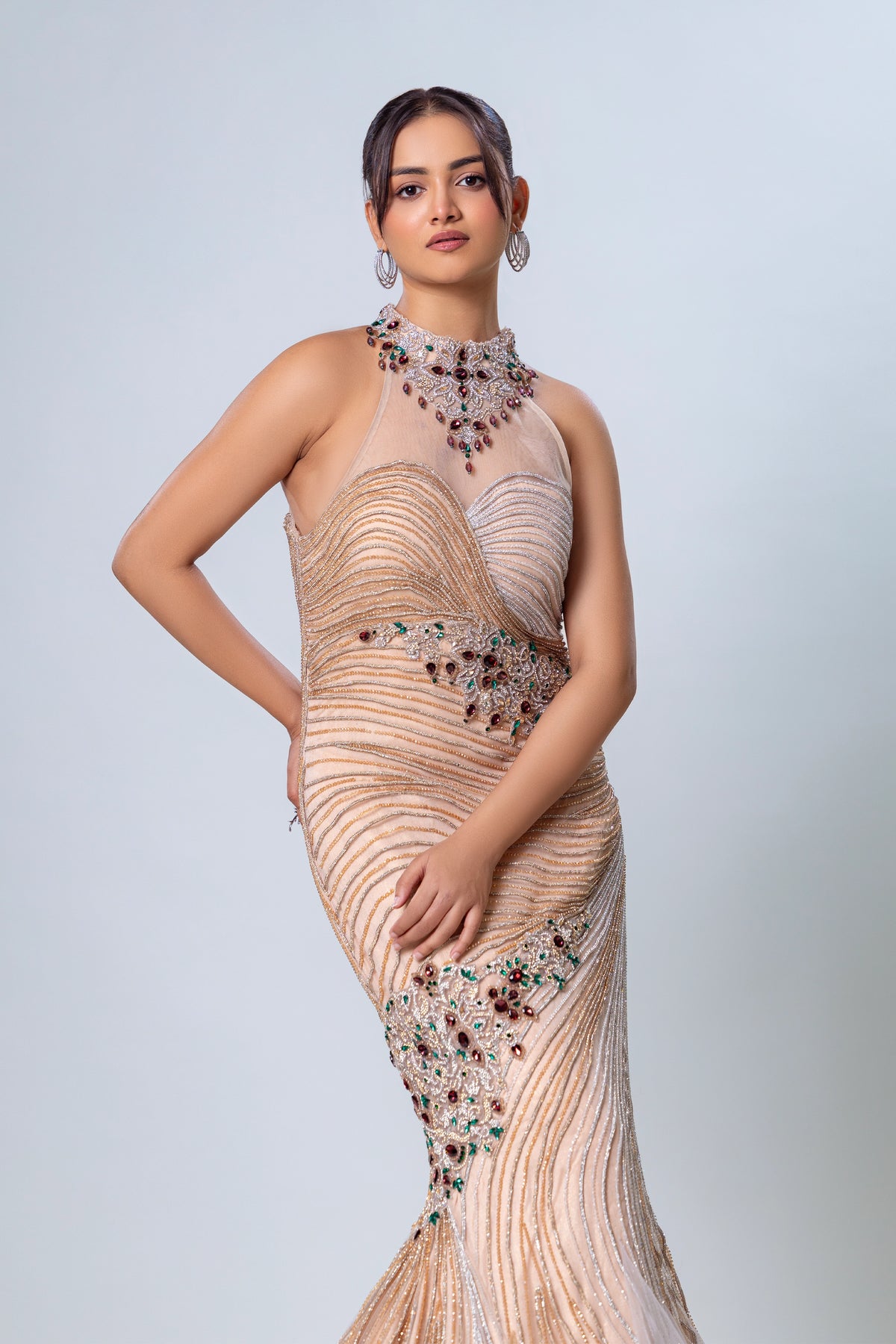 Zareen Nude Beige Fishcut Gown, Roop Vatika by Raj Arora