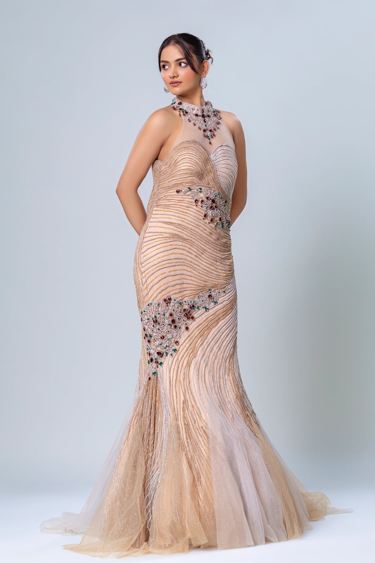 Zareen Nude Beige Fishcut Gown, Roop Vatika by Raj Arora