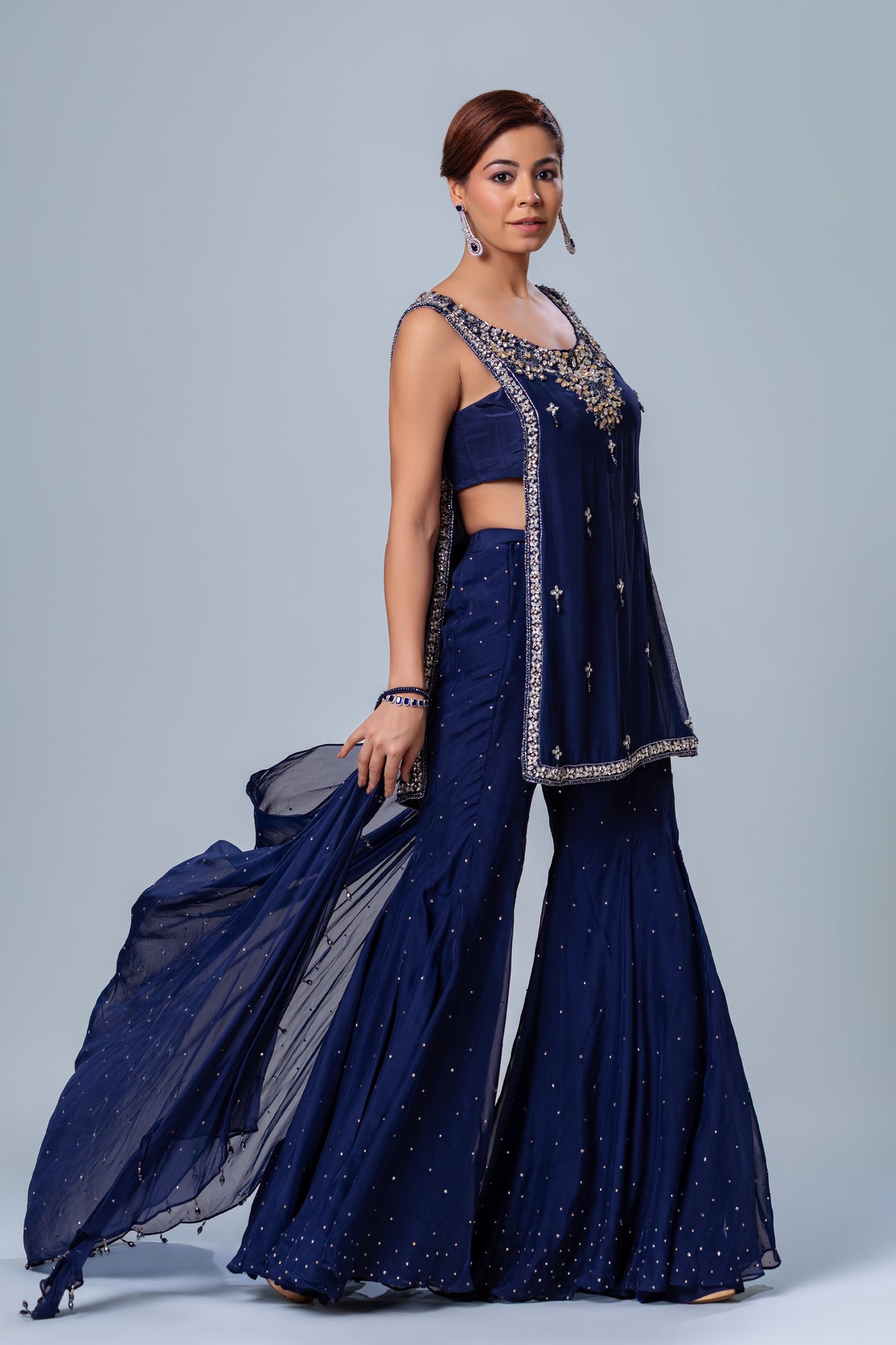 Inayat Navy Blue Short Shirt Garara Set