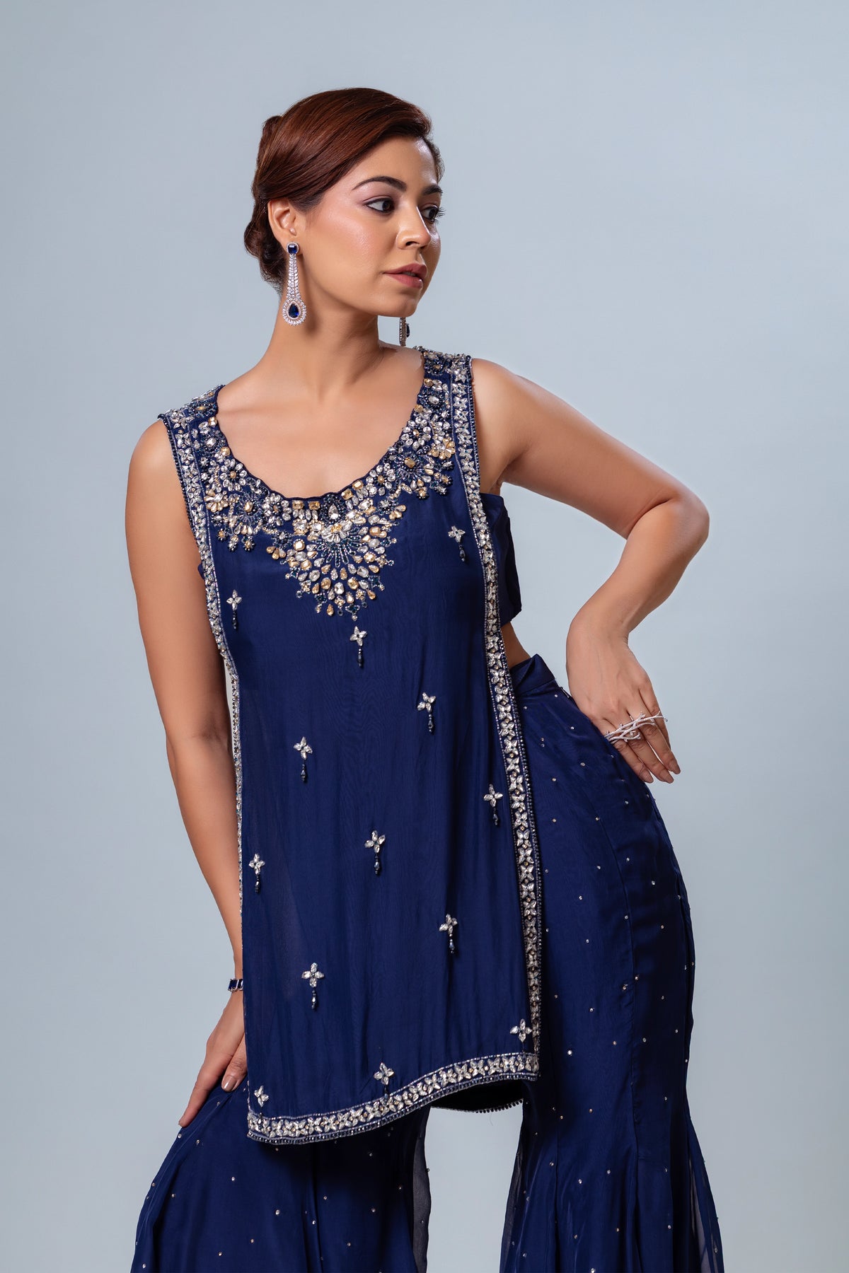 Inayat Navy Blue Short Shirt Garara Set