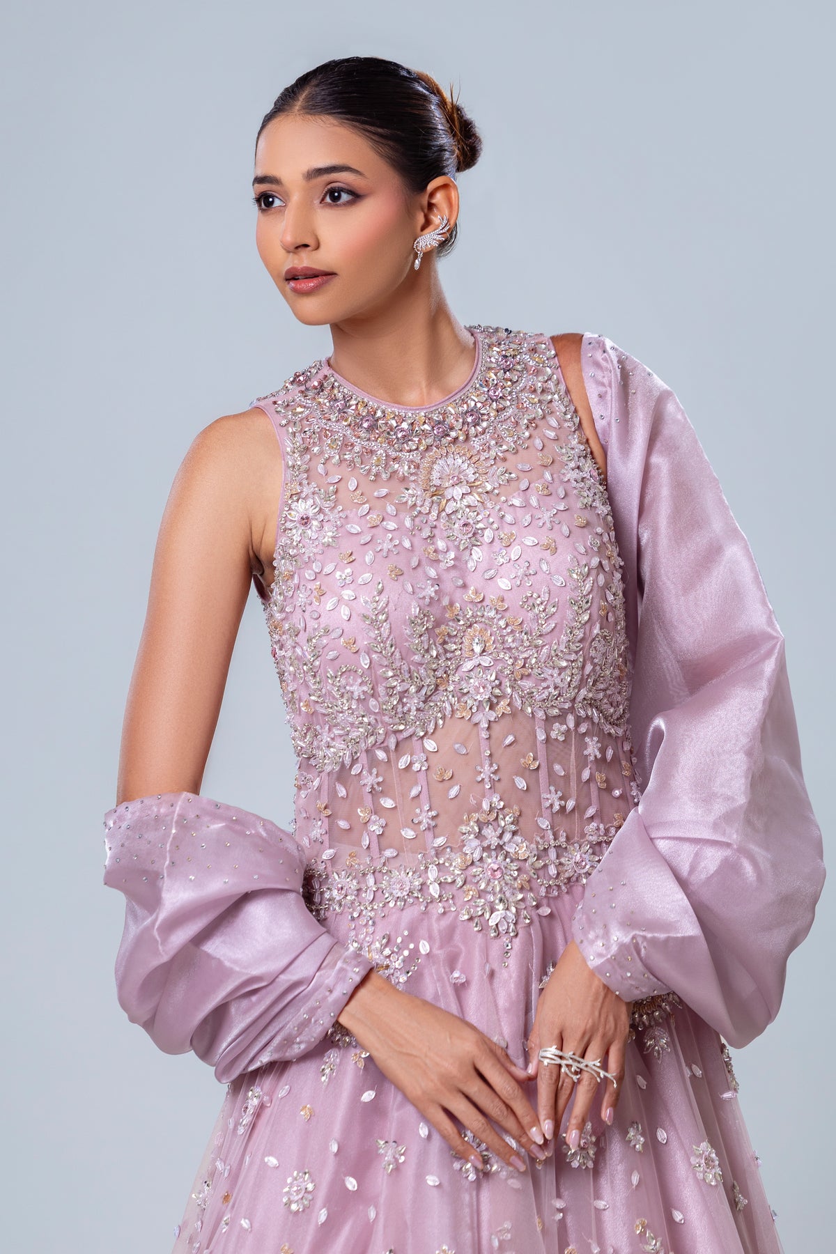 Lumina Lavender Sheer A-Line Gown Set