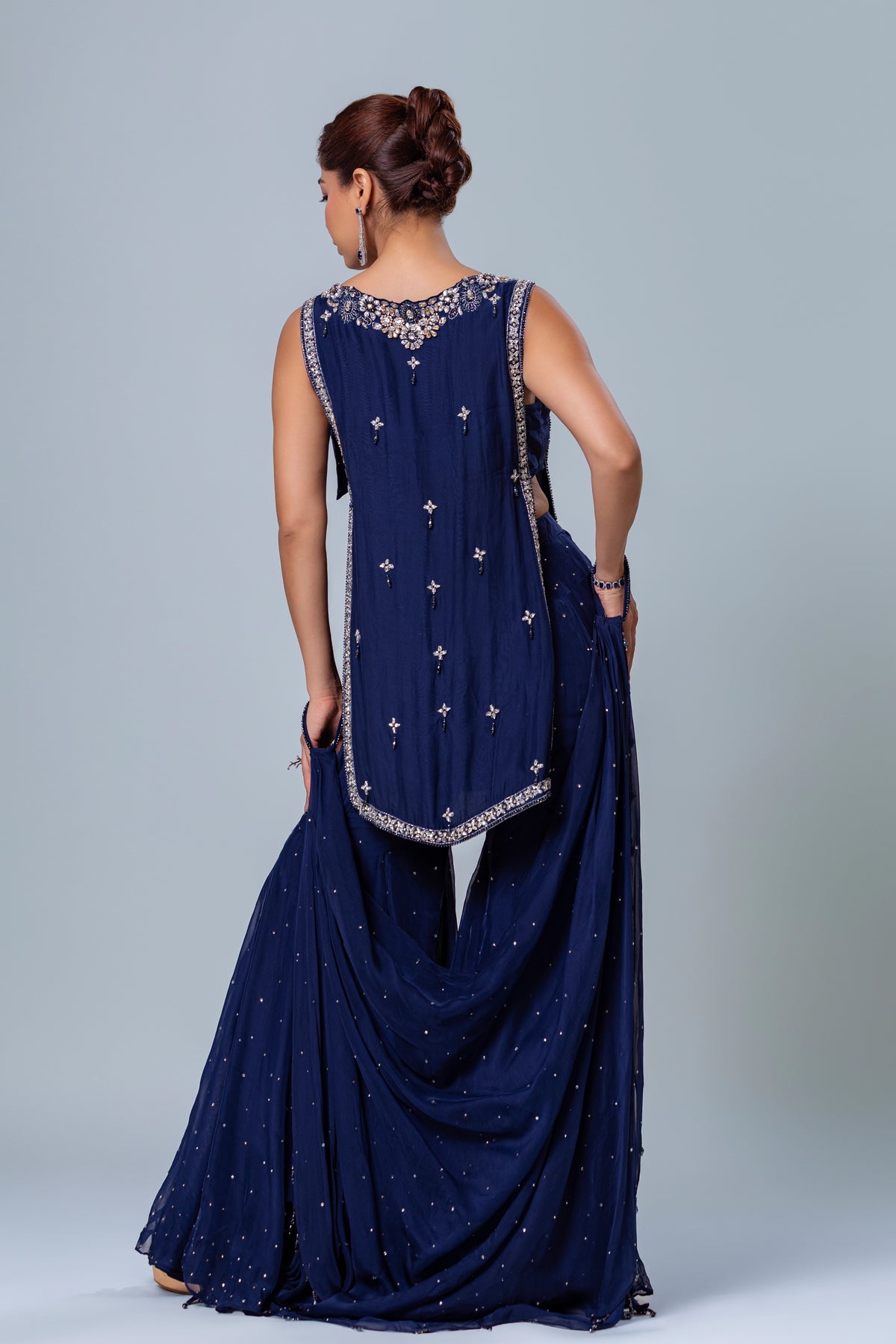 Inayat Navy Blue Short Shirt Garara Set