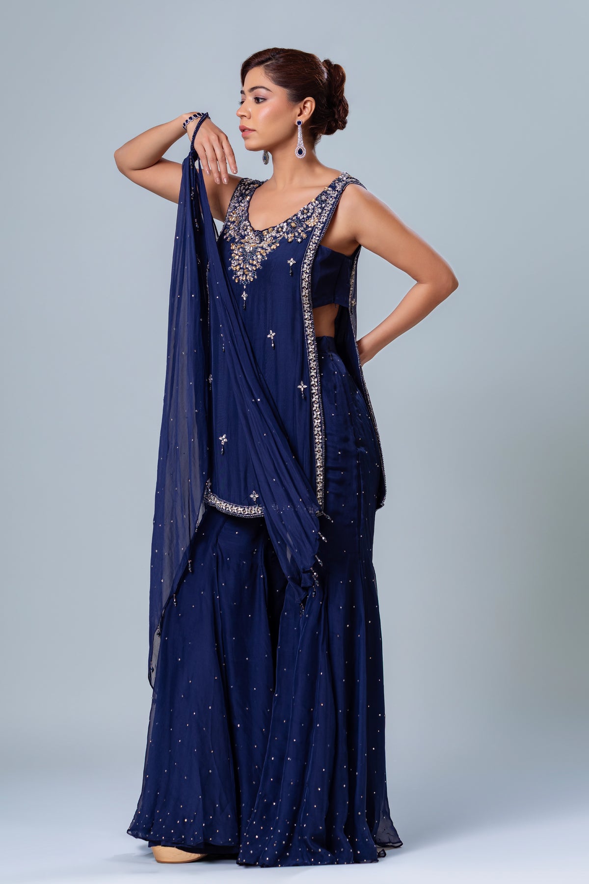 Inayat Navy Blue Short Shirt Garara Set