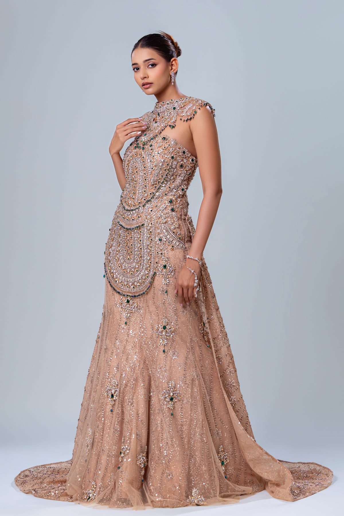 Rosette Rose Gold Tube Fishcut Gown Set