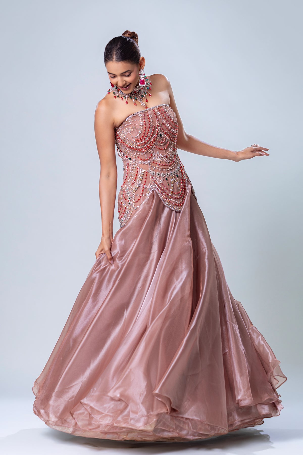 Fiza metallic Copper Corset Gown, Roop Vatika by Raj Arora