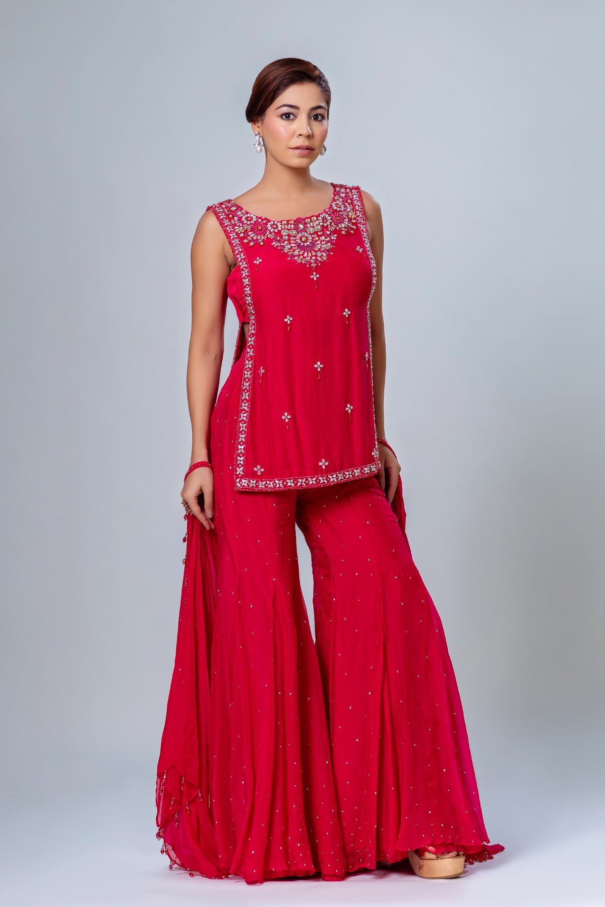Gulzar Magenta Short Shirt Garara Set, Roop Vatika by Raj Arora
