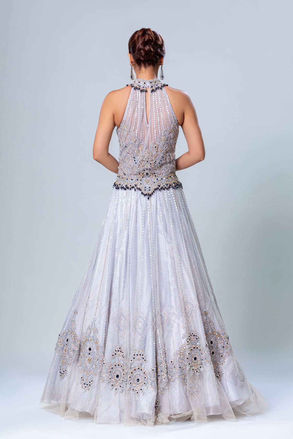 Nishat Ice Blue Metallic A-Line Gown, Roop Vatika by Raj Arora