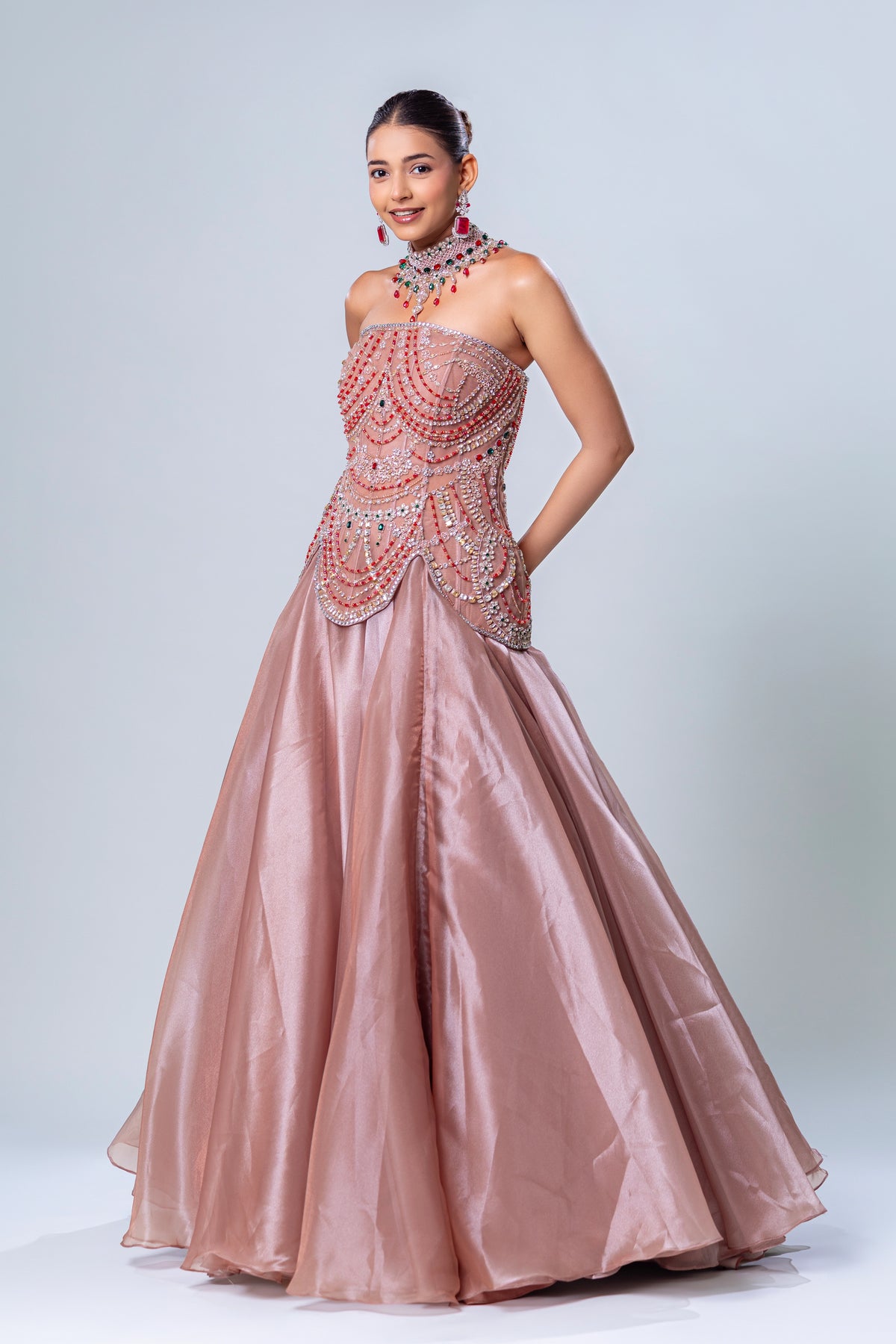 Fiza metallic Copper Corset Gown, Roop Vatika by Raj Arora