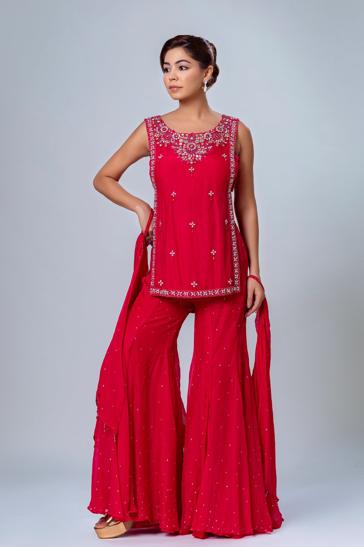 Gulzar Magenta Short Shirt Garara Set, Roop Vatika by Raj Arora