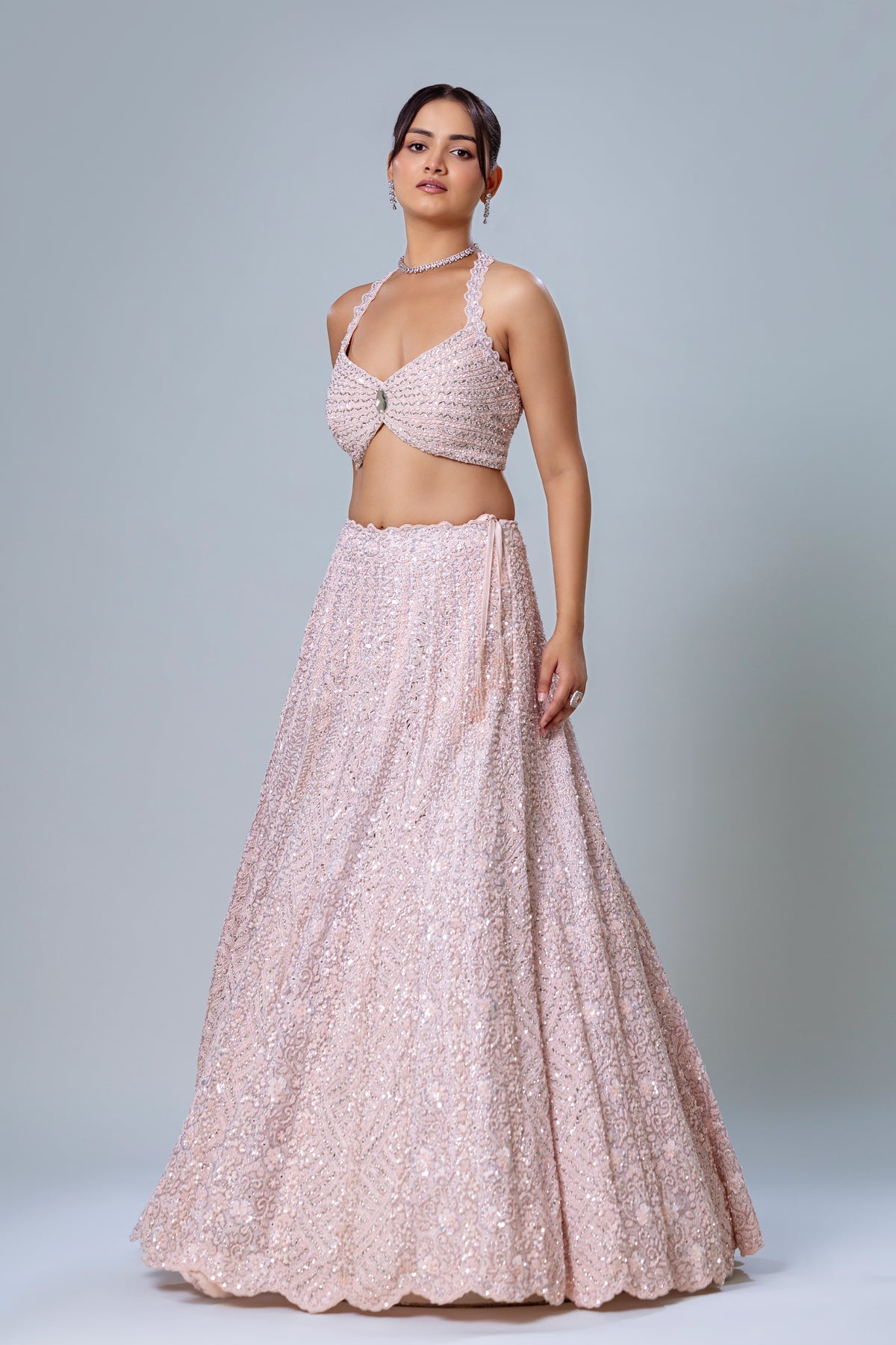 Gulnaz Powder Pink Cape Lehenga Set, Roop Vatika by Raj Arora