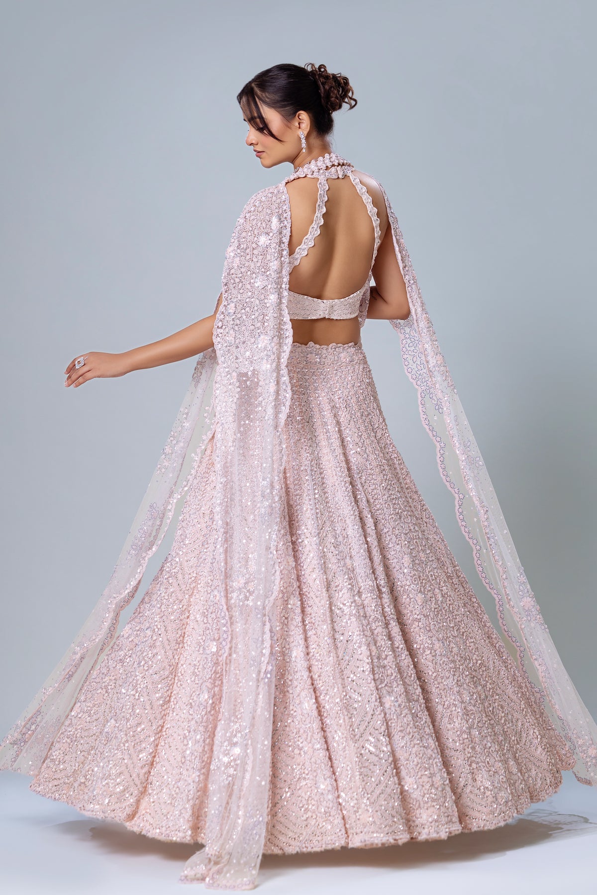Gulnaz Powder Pink Cape Lehenga Set, Roop Vatika by Raj Arora
