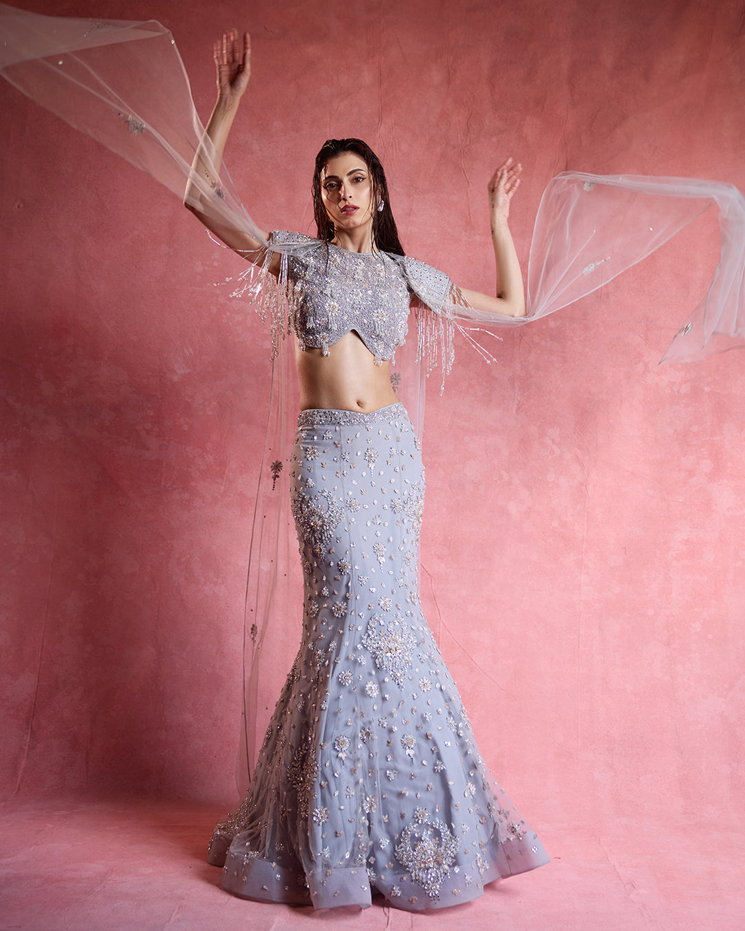 Pari Grey Cape Lehenga Set, Roop Vatika by Raj Arora
