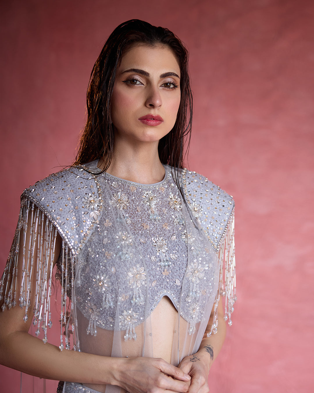 Pari Grey Cape Lehenga Set, Roop Vatika by Raj Arora